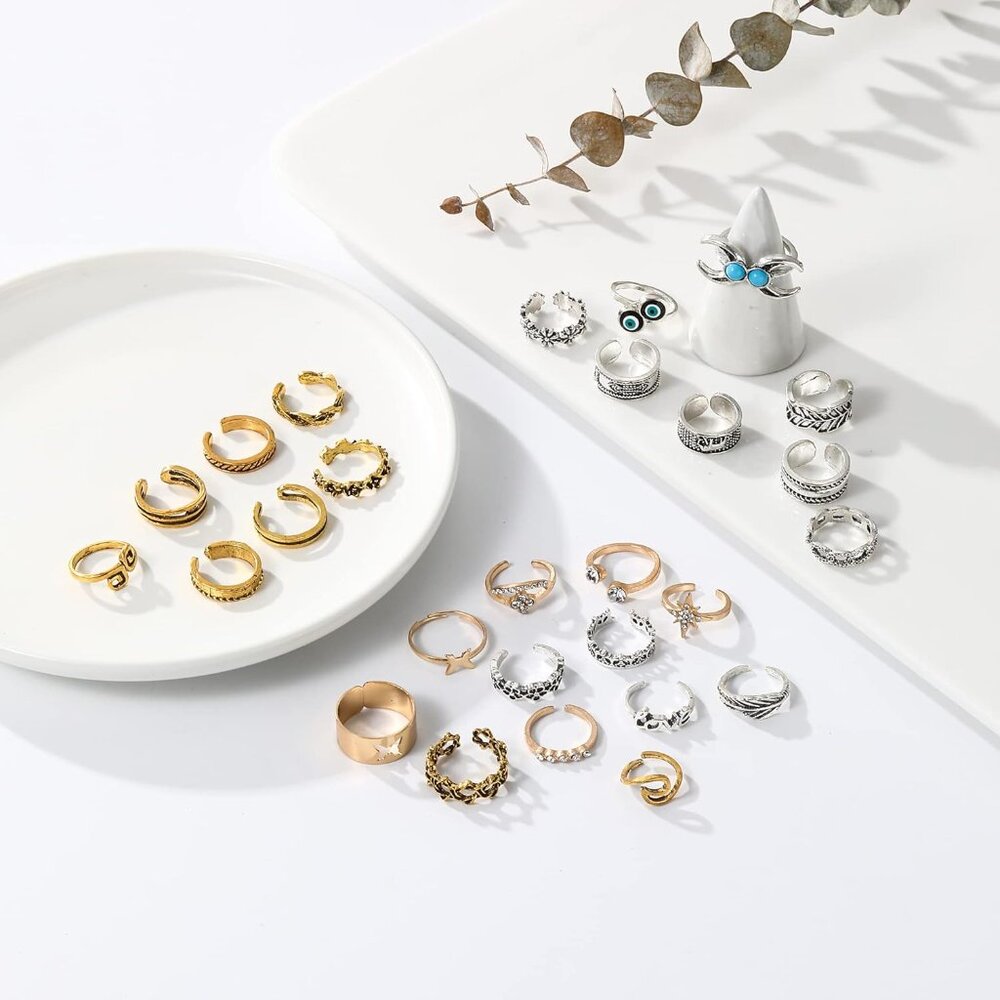 27 Pcs Open Toe Rings Set for Women Adjustable Vintage Retro Toe Ring Summer Bea - Picture 2 of 6